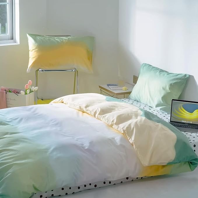 Green Gradient Comforter Set King Sage Green and Yellow Rainbow Bedding Comforter Set Multicolor Yellow Light Green Bedding Set Cotton Blanket Quilts Rainbow Color Comforter Set for King Bed