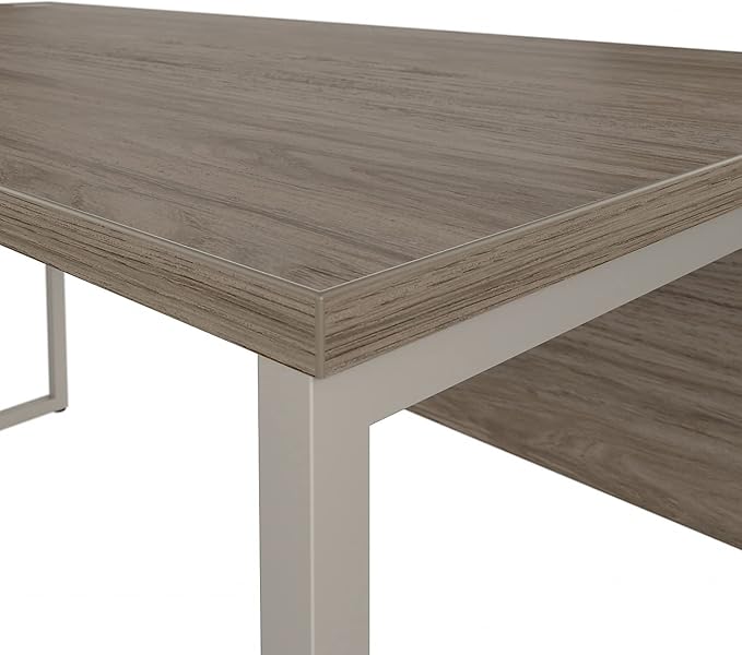 Bush Business Furniture Hybrid 60-inch W L-Shaped Table Desk with Metal Legs, Modern Hickory (HYB027MH)