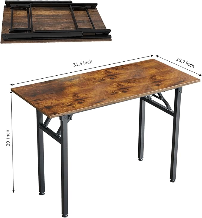TEMI Folding Desk 31.5", Computer Desk for Home Office, Folding Table No Assembly Required, Office Desk for Small Space, Small Desk with Stable Black Frame, Rustic Brown