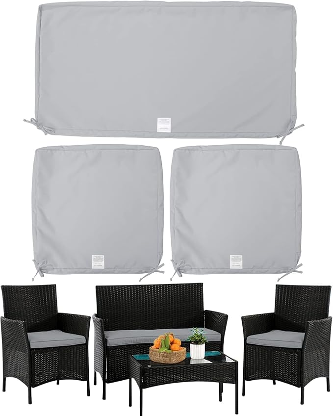ClawsCover 3Pack Outdoor Seat Cushions Replacement Covers Fit for 4 Pieces Wicker Rattan Furniture Patio Conversation Set Loveseat Chair,38x19x2,19x19x2,Gray-Large (Include Cover Only)