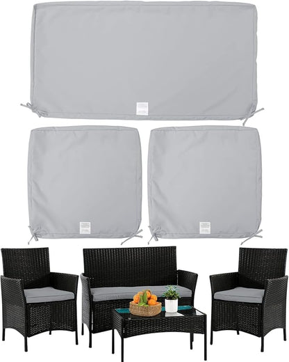 ClawsCover 3Pack Outdoor Seat Cushions Replacement Covers Fit for 4 Pieces Wicker Rattan Furniture Patio Conversation Set Loveseat Chair,38x19x2,19x19x2,Gray-Large (Include Cover Only)