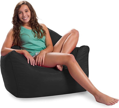 Posh Creations Structured Comfy Bean Bag Chair for Gaming, Reading, and Watching TV, Malibu Lounge, Soft Nylon-Black