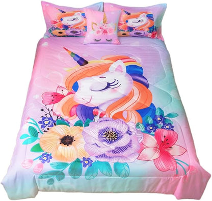 ADASMILE A & S Unicorn Bedding Twin for Girls Unicorn Bed Set Pink Unicorn Comforter Set Twin 6Pieces Girls Bed in A Bag Comforter with Hearts Sheets Reversible Unicorn Bed Sheets Home Unicorn Decor