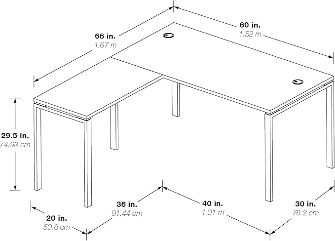 OSP Home Furnishings Designs Prado Complete L-Shaped Desk With Laminate Top and Metal Legs, White