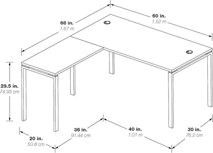 OSP Home Furnishings Designs Prado Complete L-Shaped Desk With Laminate Top and Metal Legs, White