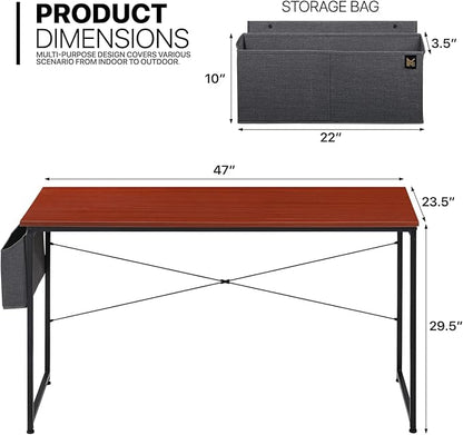MoNiBloom Home Office Computer Desk with Storage Bag, 47" Writing Study Modern Simple Style Laptop Table, Teak Color