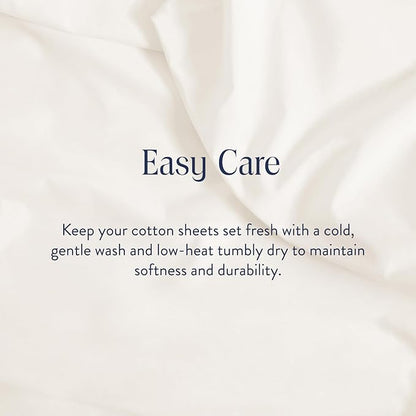 Brooklinen Luxury Sateen 4 Piece Queen Size Sheets Set in Cream - 100% Cotton Sateen Sheets - 1 Fitted Sheet, 1 Flat Sheet, 2 Pillowcases - Best Luxury Sheets