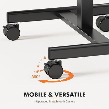 edx Mobile Small Stading Desk - Sit Stand Desk, Portable Rolling Laptop Desk with Lockable Wheels, Computer Workstations, Adjustable Height, Black