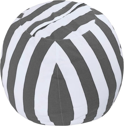 2 PCS Stuffed Animal Storage Bean Bag Chair Cover, Cotton Canvas Beanbag with Zipper for Organizing Kid's and Adults Room Vertical Stripe Grey 24"
