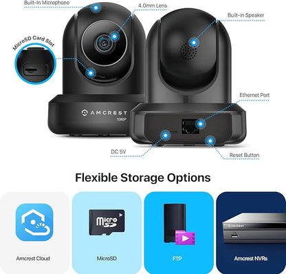 Amcrest 2-Pack 1080p WiFi Camera Indoor, 2MP Pan/Tilt Home Security Camera, Auto-Tracking, Motion & Audio Detection, Enhanced Browser Compatibility, H.265, Two-Way Talk 2PACK-IP2M-841B-V3 (Black)