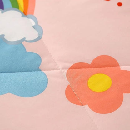 3PCS Rainbow Comforter Set Twin, Cute Pink Twin Size Flower Cloud and Rainbow Comforter Aesthetics, Super Soft and Comfort Microfiber, Kawaii Girls’ Bedroom Decor for Kids, Teens, Children, Women