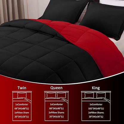 Basic Beyond Twin Comforter Set for Girls and Boys - Fluffy Twin Bed Comforter Set for All Seasons - Reversible Kids Twin Comforter Set - 2 Pieces (1 Comforter + 1 Pillow Sham) - Red/Black