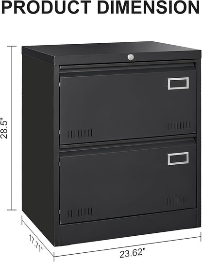 2 Drawer Lateral Lock and Card Holder, Multifunctional Metal Filing Cabinets w/Heavy 3 Section Slide Rail & Breathable Holes,for Legal/Letter/A4,Black