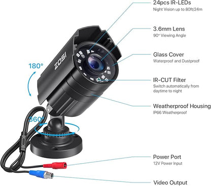ZOSI 4 Pack 1080P 1920TVL Home Security Cameras Outdoor Indoor, Night Vision, IP66 Weatherproof 2MP Surveillance Camera, Work For 720P/1080P/5MP/4K HD-TVI,AHD,CVI analog CCTV DVR System (Black)