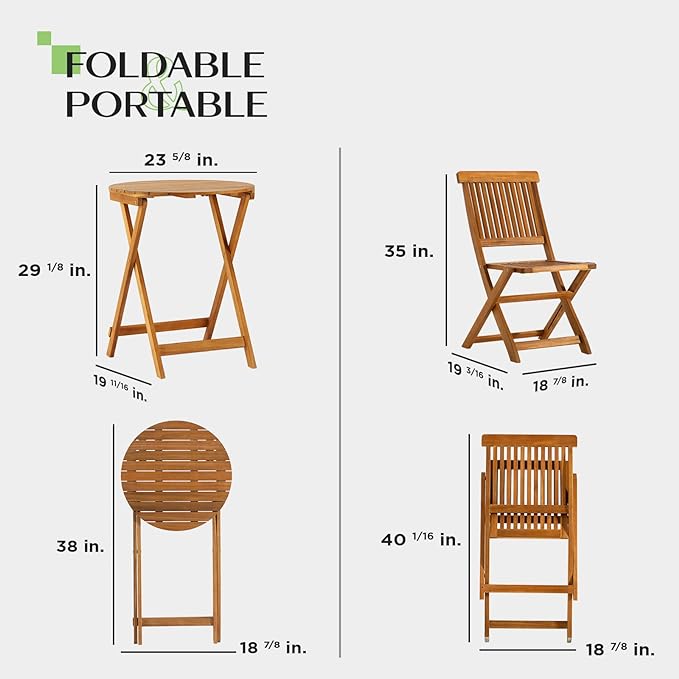 Heavy Duty 400lbs Capacity Patio Bistro Set 3 Piece Outdoor, Folding Chairs w/Cushion, Round Table-Upgrade 2024