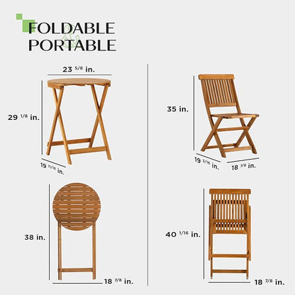 Heavy Duty 400lbs Capacity Patio Bistro Set 3 Piece Outdoor, Folding Chairs w/Cushion, Round Table-Upgrade 2024