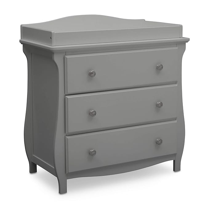 Delta Children Lancaster 4-in-1 Convertible Baby Crib & 3 Drawer Dresser with Changing Top, Grey