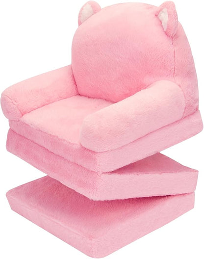Toddler Chair Comfy, Kids Couch Fold Out, Soft Baby Chairs,kids lounge chair for Play,Gift for 0-3 Years,Pink Kitty