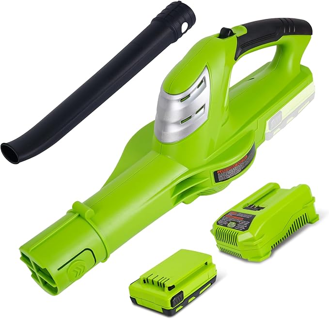 HARDELL 18V Cordless Leaf Blower, Battery Powered Leaf Blower for Lawn Care, Electric Mini Leaf Blower, 130MPH/98CFM, Bright Green (Battery & Charger Included)