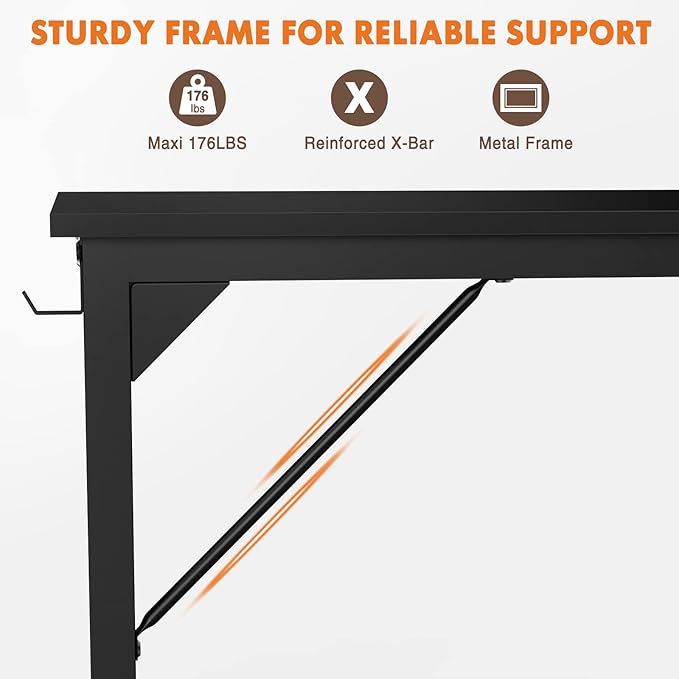 Computer Desk Home Office Desk 47 Inch Writing Desks Small Space Desk Study Table Modern Simple Style Work Table Student Desk PC Table with Storage Bag Headphone Hook Metal Frame for Home, Bedroom