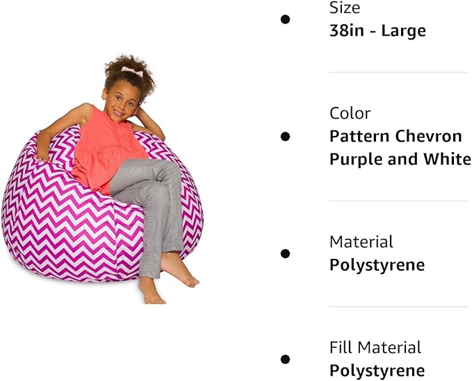 Posh Creations Bean Bag Chair for Kids, Teens, and Adults Includes Removable and Machine Washable Cover, Pattern Chevron Purple and White, 38in - Large