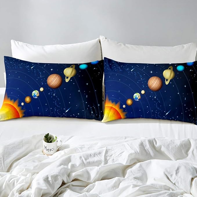 Erosebridal Solar System Comforter Set Twin Outer Space Bedding Set for Kids Boys Teens Universe Planets Down Comforter Galaxy Nebula Starry Sky Cosmos Quilted Duvet, Blue Purple