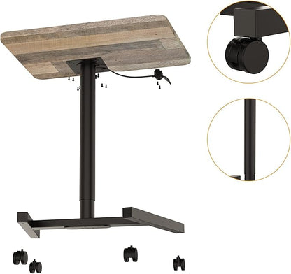 Rolling Desk with Adjustable Height, Sit-to-Stand Desk with Lockable Wheels, 28-Inch Rolling Standing Mobile Desk Cart for Home Office Classroom (Rustic Brown)