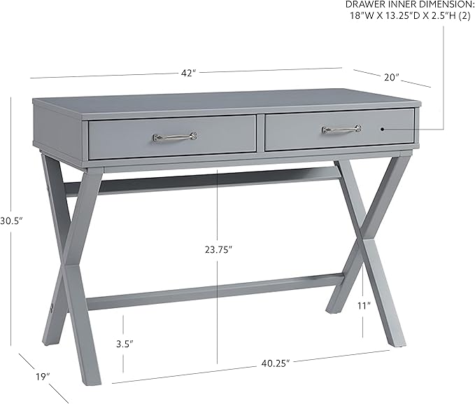 Linon Grey Campaign Style Sawyer Desk