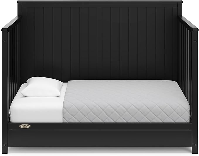 Graco Hadley 5-in-1 Convertible Crib with Drawer (Black) – Combo, Includes Full-Size Nursery Storage, Converts from Baby Crib to Toddler Bed, Daybed