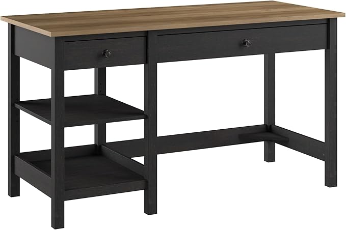 Bush Furniture Mayfield 54W Computer Desk with Shelves in Vintage Black and Reclaimed Pine| Table and Storage for Home Office Workspace