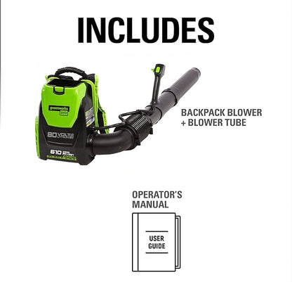 Greenworks 80V (180 MPH / 610 CFM / 75+ Compatible Tools) Cordless Brushless Backpack Blower, Tool Only