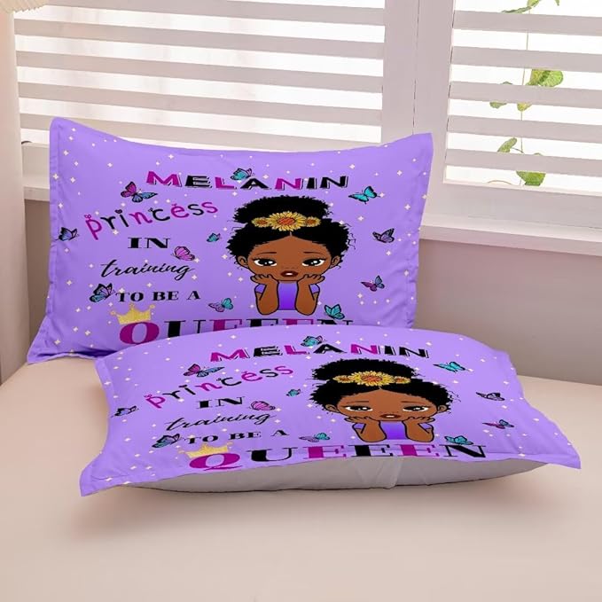 Black Girl Comforter Set Queen for Kids,Black Girl Magic Bedding Set,African American Girl Inspirational Quotes Comforter Set,Black Princess Bed Bedroom Set