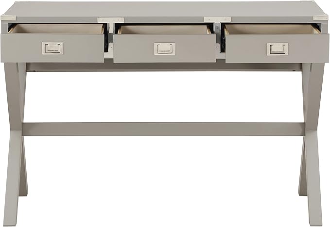 OSP Home Furnishings Wellington 46-Inch Writing Desk with Power Hub and 3 Storage Drawers, Grey