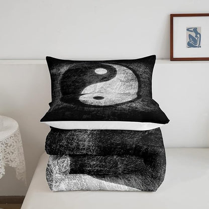 Yin Yang Bedding Set for Girls Boys Children Boho Trippy Psychedelic Art Comforter Set Decorative Gossip Pattern Comforter Traditional Ying Yang Theme Duvet Set Full Size 3Pcs
