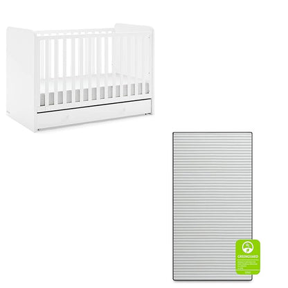 babyGap by Delta Children Graham 4-in-1 Convertible Crib with Storage Drawer TrueSleep Crib and Toddler Mattress (Bundle), Bianca White