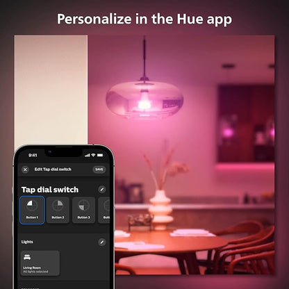 Philips Hue Wall Tap Dial Light Switch, Portable, White - 2 Pack - Requires Hue Lights and Hue Bridge - Smart Home - Easy, No-Wire Installation