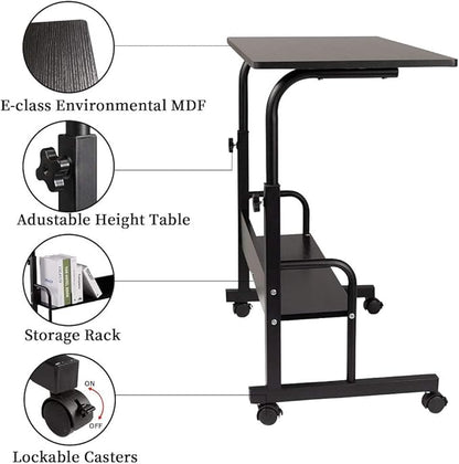 SIDUCAL Computer Cart, Portable Laptop Desk Laptop Cart, Portable Desk with Wheels, Rolling Desk Adjustable Height, Rolling Laptop Stand, Rolling TV Tray, Couch Desk Bed Desk for Laptop, 31.5'' Black