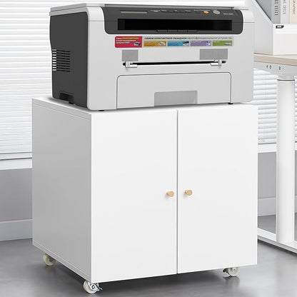 23.62" Metal Office Copier 2 Door and 360 ° Universal Wheel,Mobile Lateral Filing Cabinets w/Aluminum Alloy Handle,Rolling Printer Stand for Legal/Letter/A4,White