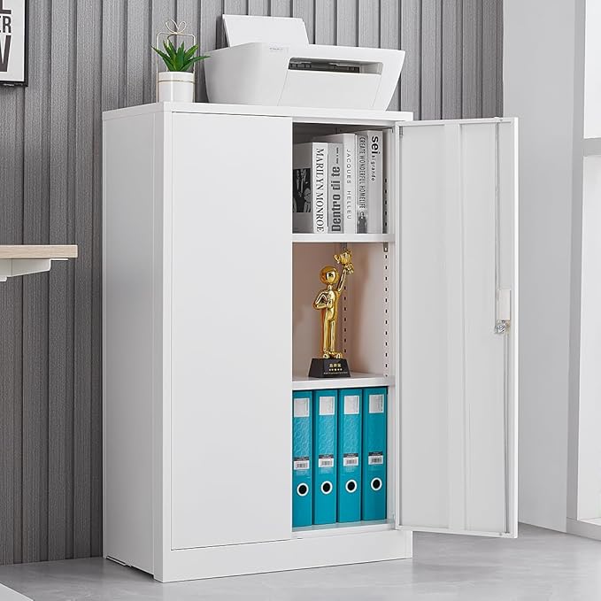 41.97" Metal Storage Doors and Adjustable Shelf,Folding Filing Cabinets w/Solid Steel Tube Locking Shaft,for Home Office,School,Garage,White