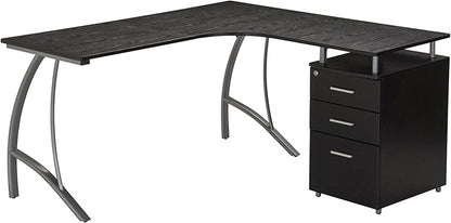 Techni Mobili Modern Computer File Cabinet and Storage L-Shaped Desk, Espresso