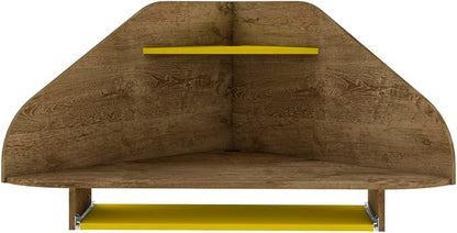 Manhattan Comfort Bradley Mid Century Modern Home Office Floating Cubicle Section Study Desk, 2 Piece, Rustic Brown/Yellow