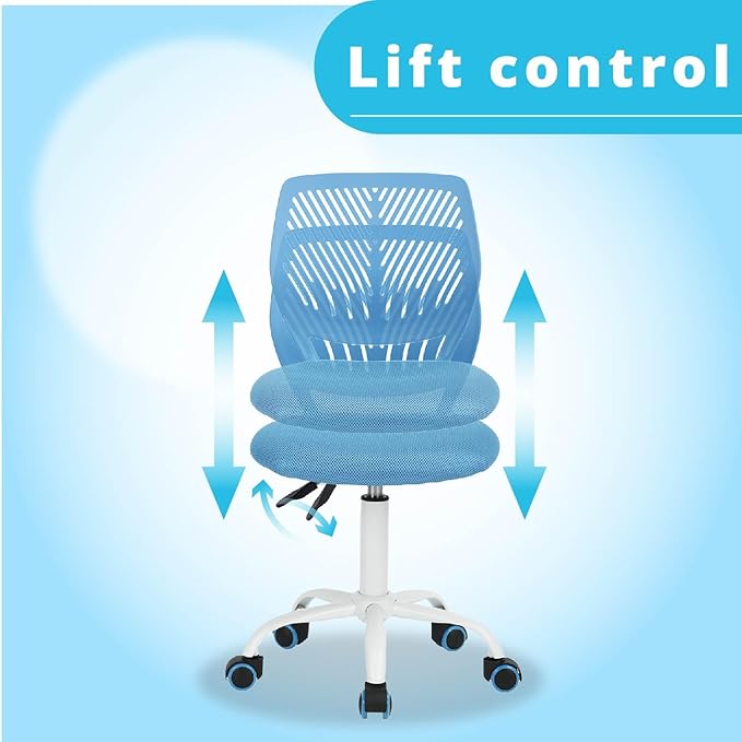 FurnitureR Writing Task Chair 360 Swivel,Low Mid PP Mesh Back Fabric Seat, Height Adjustable, Rolling Castor,W15.7”xD15.2”x H29.5-34.2",Blue