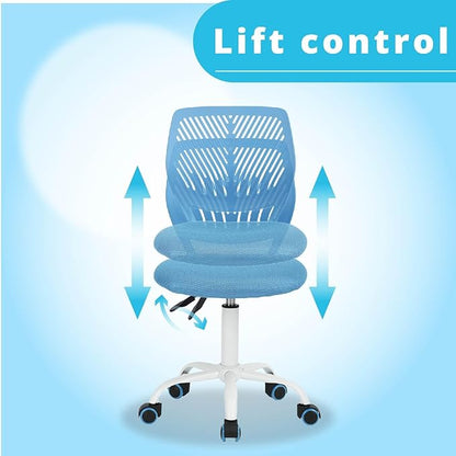 FurnitureR Writing Task Chair 360 Swivel,Low Mid PP Mesh Back Fabric Seat, Height Adjustable, Rolling Castor,W15.7”xD15.2”x H29.5-34.2",Blue