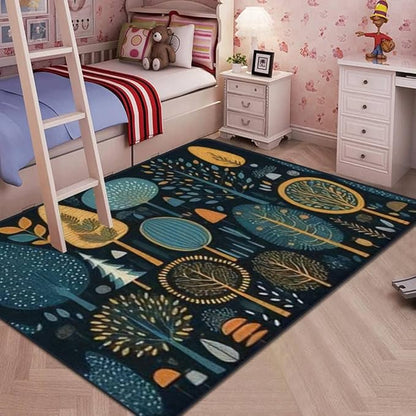 Soft Kids Play Area Rugs 3D Home Set Cartoon Doodle Trees Beautiful Hand Drawn Childish Primitive Style Plush Rugs Non Slip Shaggy Carpets for Kids' Bedroom Classroom Playroom Nursery Décor