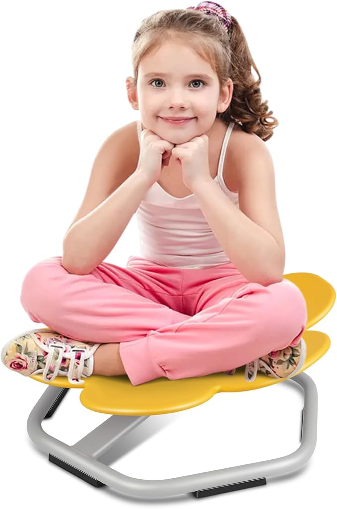 Sensory Toys Kids Swivel Chair, Autism Kids Swivel Chair, Petal Sit and Spin Seat Balance Chair Indoor for Child Age 3+, Regulating Toddler’s Body Balance, Metal Base Non-Slip Yellow