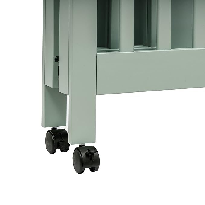 Babyletto Origami Mini Portable Crib Folding with Wheels in Light Sage, 2 Adjustable Mattress Positions, Greenguard Gold Certified
