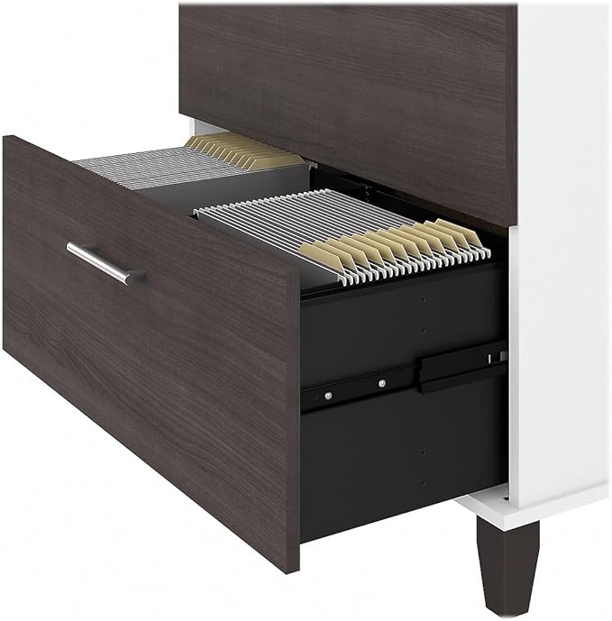 Bush Furniture Somerset 2 Drawer Lateral File Cabinet | Letter, Legal, and A4-size Document Storage for Home Office, 30W x 17D x 29H, White and Storm