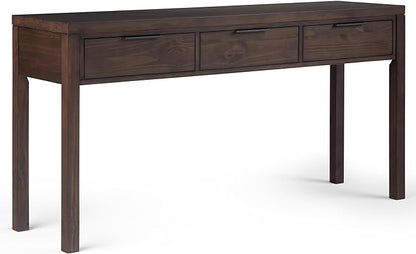 SIMPLIHOME Hollander SOLID WOOD 60 inch Wide Wide Console Sofa Entryway Table in Warm Walnut Brown with Storage, 3 Drawers , for the Living Room, Entryway and Bedroom