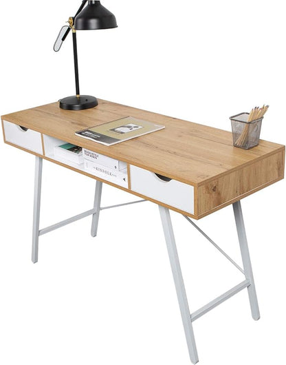 Need Computer Desk with Storage Desk Drawer Dressing Table,Writing Table Modern Desk with 2 Drawers, Makeup Vanity Table GCBG1019-ND, Oak