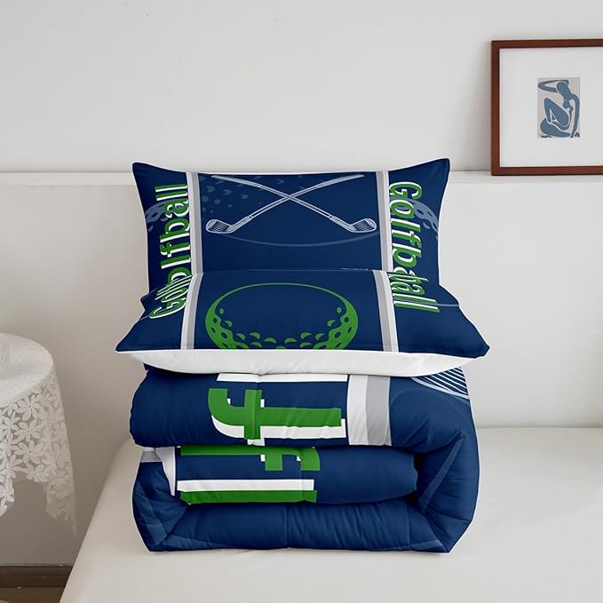 Feelyou Kids Golf Print Comforter Set King Size Ball Sports Bedding Set for Boys Girls Teens Bedroom Decor Golf Ball Lover Comforter Women Men Ball Games Duvet Set with 2 Pillow Case